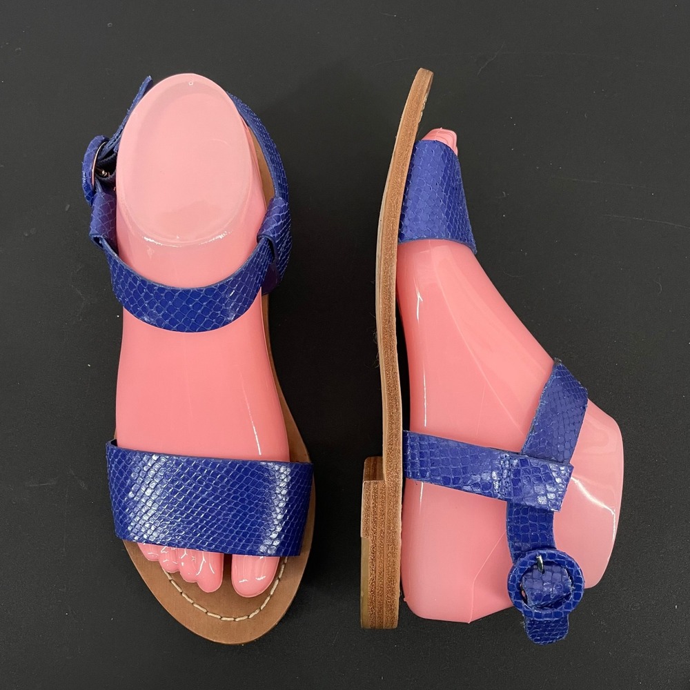 Alice + Olivia Size 8 Flat Sandals Blue Snakeskin Embossed Leather‎ Womens 38